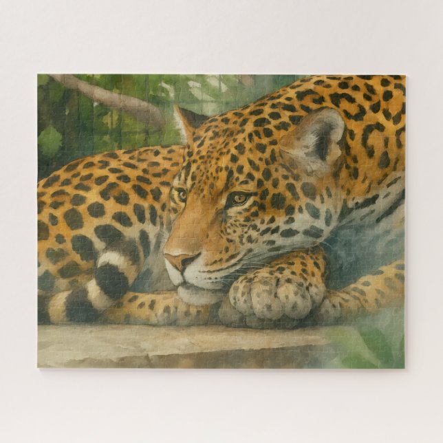 Quebra-cabeça Estilidade do ouro - Leopardo em repouso na folhag (Horizontal)