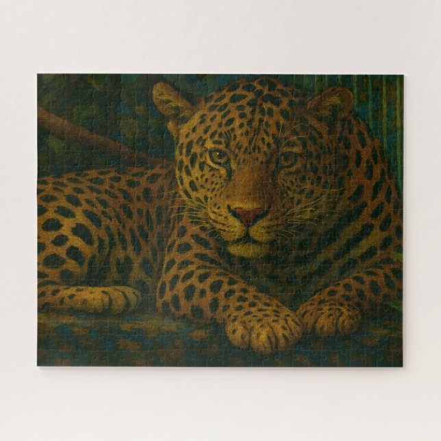 Quebra-cabeça Estilidade do ouro - Leopardo em repouso na folhag (Horizontal)