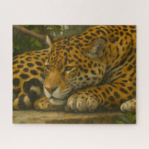 Quebra-cabeça Estilidade do ouro - Leopardo em repouso na folhag