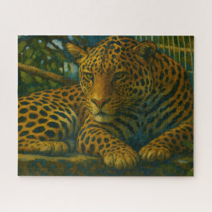 Quebra-cabeça Estilidade do ouro - Leopardo em repouso na folhag