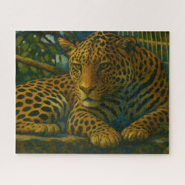 Quebra-cabeça Estilidade do ouro - Leopardo em repouso na folhag (Horizontal)
