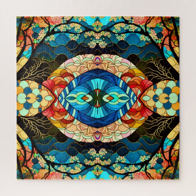 QUEBRA-CABEÇA ESTILO DE ARTE JAPONESA SIMÉTRICO DA FLORESTA (Vertical)