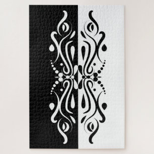 Quebra-cabeça Estilo de Harlequin Abstrato branco e preto elegan