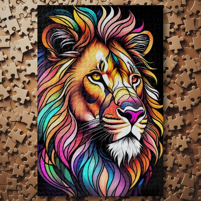 Quebra-cabeça Estilo de Vidro Obtido Por Aquarela Lion (Criador carregado)