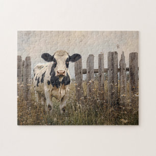 Quebra-cabeça Estilo de Vintagem de Vacas Leiteiras Pretas e Bra