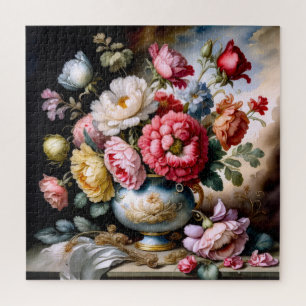 Quebra-cabeça Estilo de Vintagem Pintura de Buquê de Flores Vase