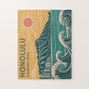 Quebra-cabeça Estilo do Médio do Século de Retrô Honolulu Oahu D