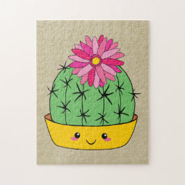 Quebra-cabeça Estilo japonês Kawaii Cactus com desenho da Flor