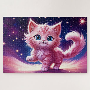 Quebra-cabeça Estilo moderno do felino rosa de animais cósmicos