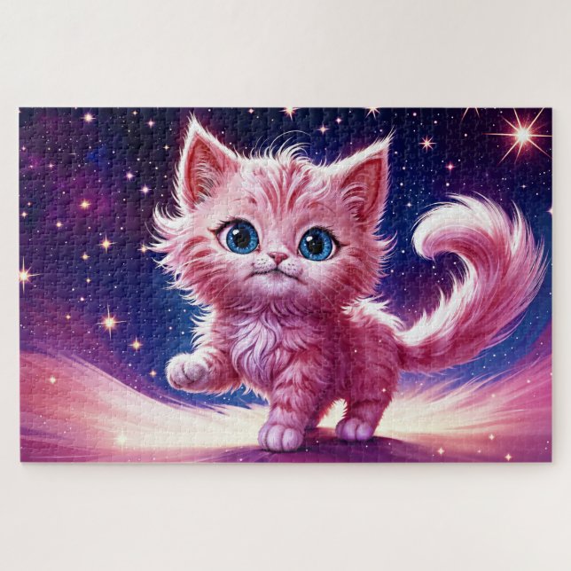 Quebra-cabeça Estilo moderno do felino rosa de animais cósmicos (Horizontal)