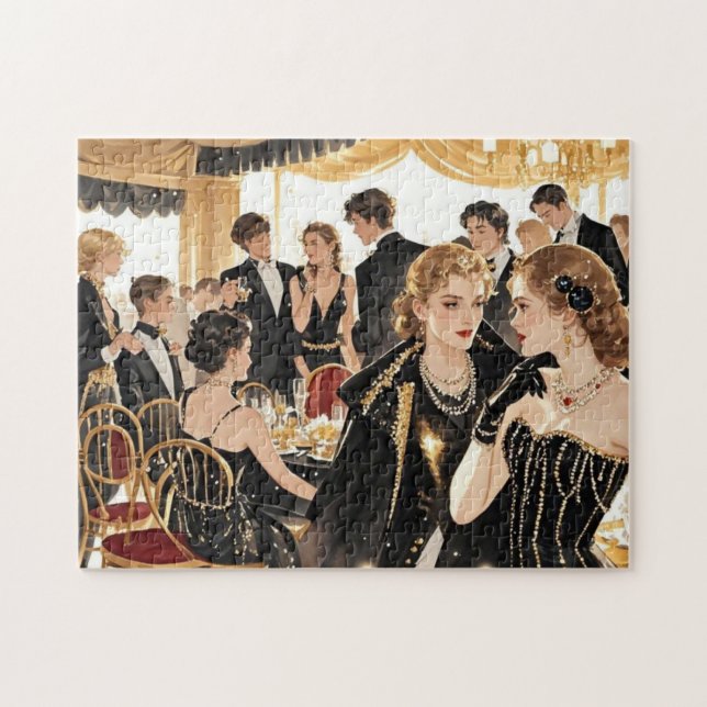 Quebra-cabeça Estilo Moulin rouge, preto e dourado, luxo rico (Horizontal)