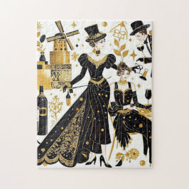 Quebra-cabeça Estilo Moulin rouge, preto e dourado, luxo rico