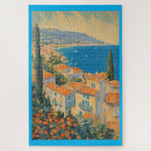 Quebra-cabeça Estilo Vintage Cote D'Azur French Viagem Watercolo
