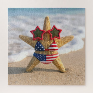 Quebra-cabeça Estrela-do-mar vestindo biquíni com bandeira e ócu