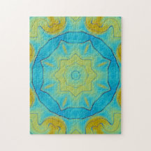 Estrela Oriental em Azul e Amarelo Dourado Antigo