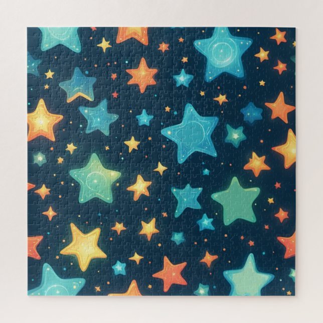 Quebra-cabeça Estrelas brilhantes e fofas em azul (Vertical)
