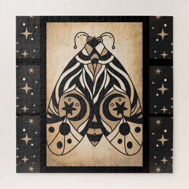 Quebra-cabeça Estrelas Pretas Douradas Místicas Bursts (Vertical)