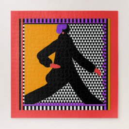 Quebra-cabeça Estrolando Lady Em Preto Vermelho Chevron