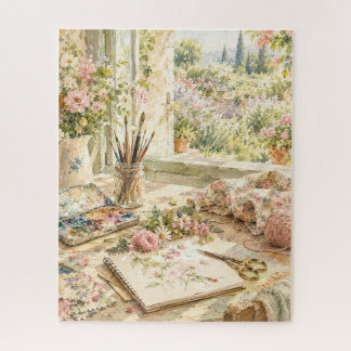 Quebra-cabeça Estúdio de Artista de Aquarela Vista para o Jardim