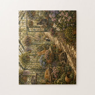 Quebra-cabeça Estufa Botânica Aconchegante Gatos Aquarela Jigsaw
