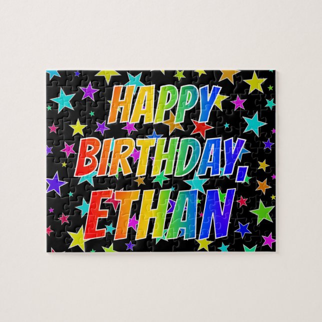 Quebra-cabeça "ETHAN" Primeiro Nome, Diversão "FELIZ ANIVERSÁRIO (Horizontal)