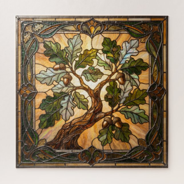 Quebra-cabeça Ethereal Stained Glass Oak Branch  Puzzle (Vertical)