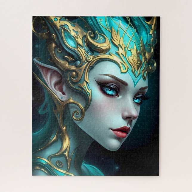 Quebra-cabeça Ethereal Teal Elf Goddess with Golden Tiara (Vertical)