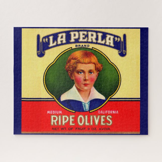 Quebra-cabeça Etiqueta LaPerla Olives, 1930 (Horizontal)