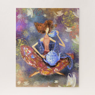 Quebra-cabeça Eu Adoro Tea Girl Vintage Desenhando Fantasia Cont