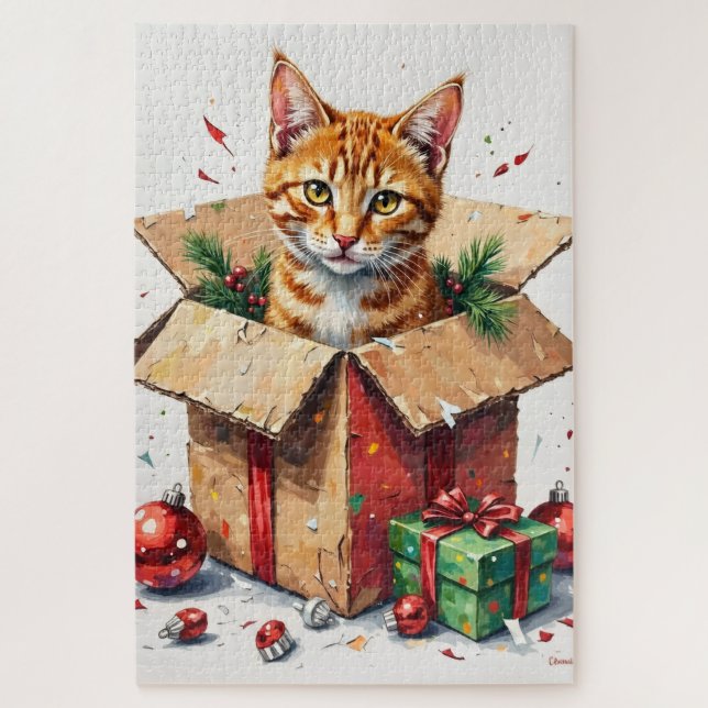 Quebra-cabeça Eu Ajudo a Desembalar! Gato Engraçado em Caixa de  (Vertical)
