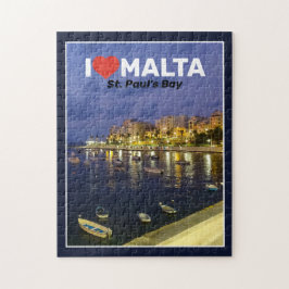 Quebra-cabeça Eu Amo Malta Baía de São Paulo à Noite Mediterrâne