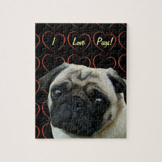 Quebra-cabeça Eu amo Pugs com corações