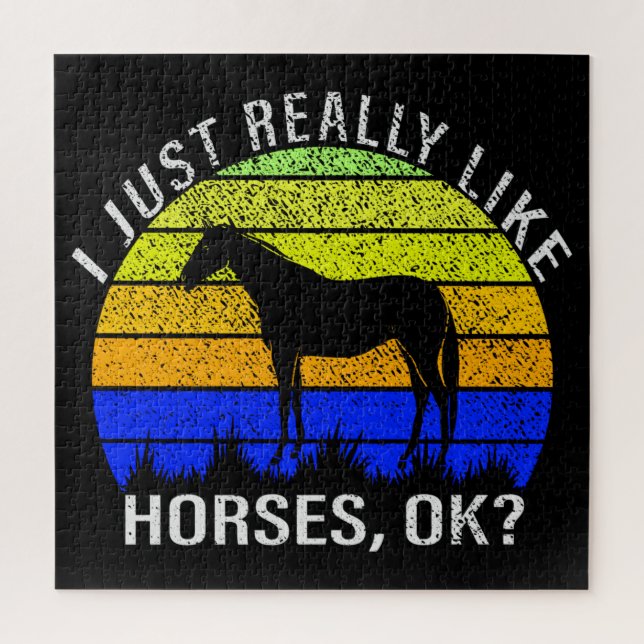 Quebra-cabeça Eu Realmente Gosto de Cavalos em Azul e Amarelo   (Vertical)