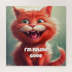 Quebra-cabeça "Eu sou Feline Good" Gato Vermelho Bonito