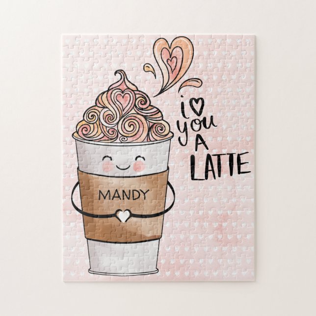 Quebra-cabeça Eu Te Amo Uma Taça De Café Kawaii E Corações Latte (Vertical)