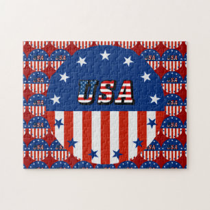 Quebra-cabeça EUA - Bandeira Americana e Estrelas em Círculo