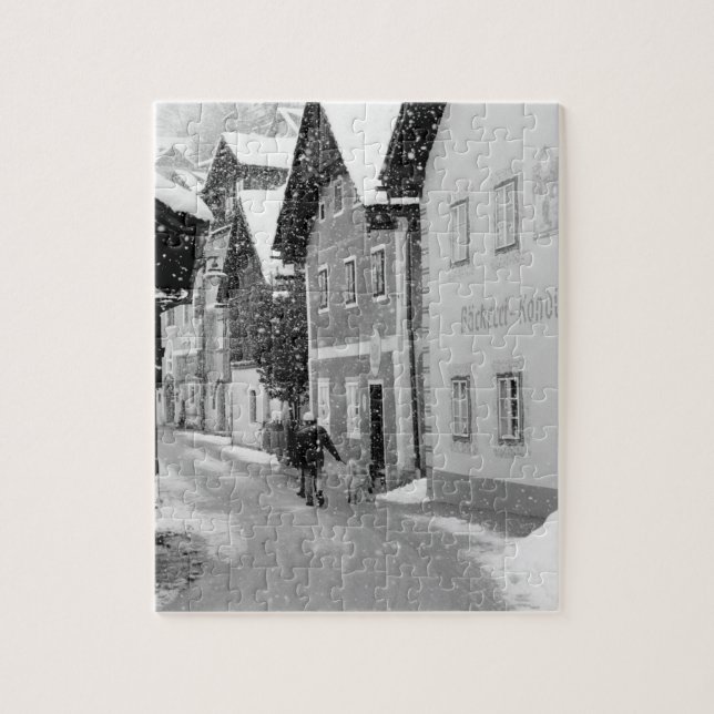 Quebra-cabeça Europa, Áustria, Hallstat. Rua nevada (Vertical)