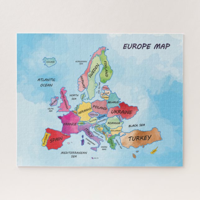 Quebra-cabeça Europe Map trabalho de arte de cor de água (Horizontal)