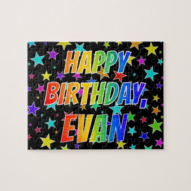 Quebra-cabeça "EVAN" Primeiro Nome, Diversão "FELIZ ANIVERSÁRIO" (Horizontal)