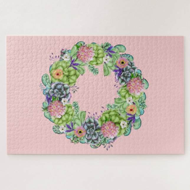 Quebra-cabeça Exaustor Floral de Aquarela Suculta a Rosa (Horizontal)