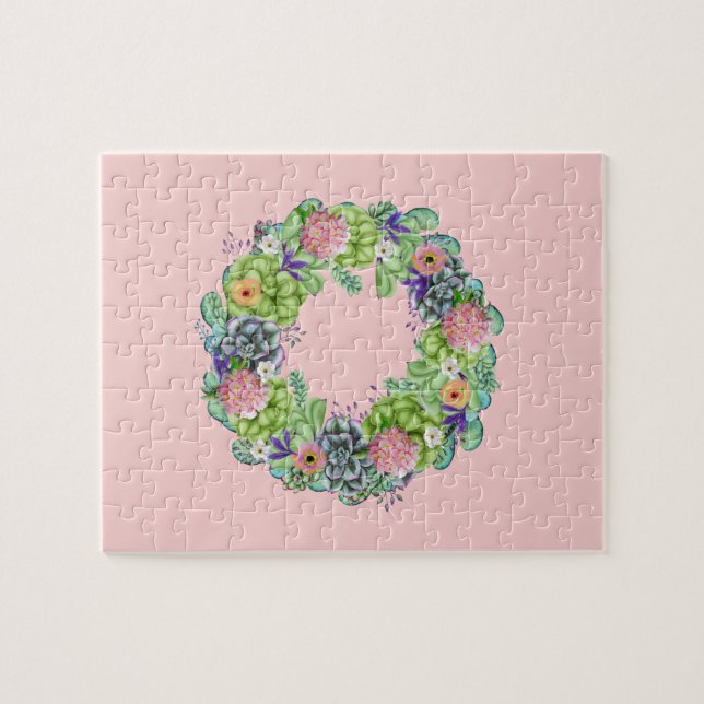 Quebra-cabeça Exaustor Floral de Aquarela Suculta a Rosa (Horizontal)