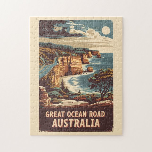 Quebra-cabeça Excelente Ocean Road Austrália Ilustração Viagem A (Vertical)