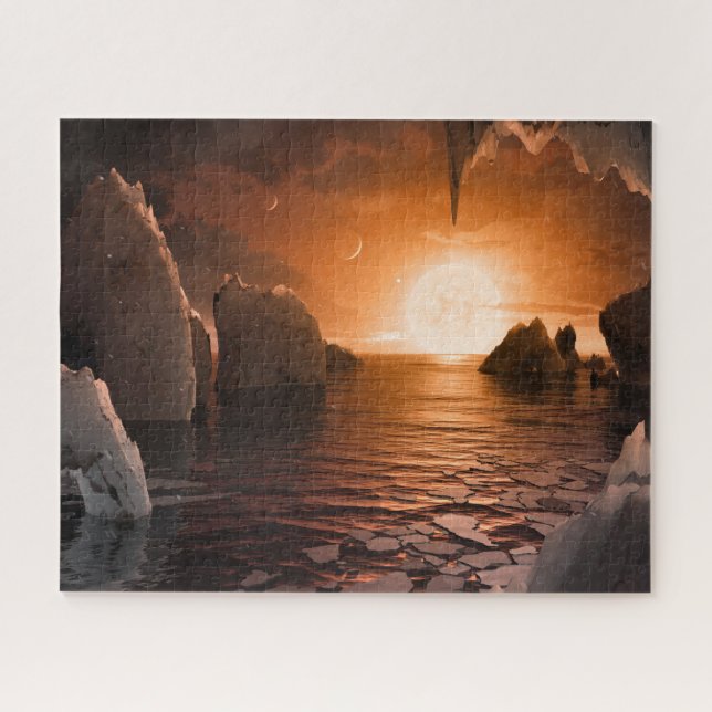 Quebra-cabeça Exoplanetário Trapist-1f Do Lado Noturno Icy. (Horizontal)