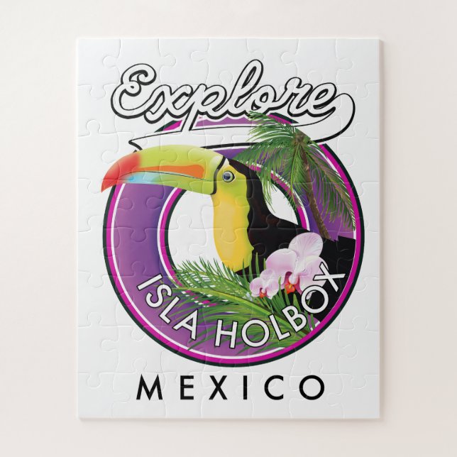 Quebra-cabeça explorar praia Isla Holbox México viagem adesivo (Vertical)