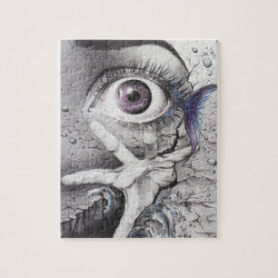 Quebra-cabeça Eye fish and hand surreal pencil drawing art