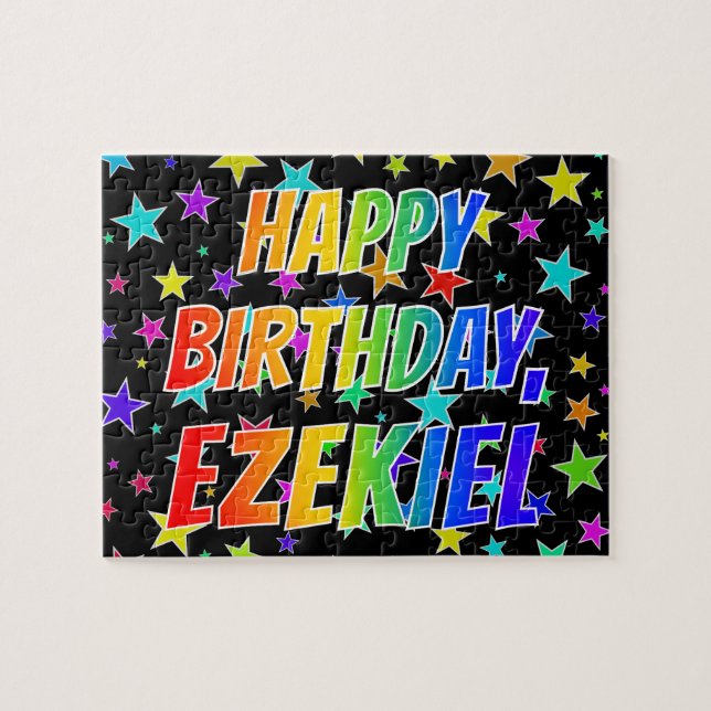 Quebra-cabeça "EZEKIEL" Primeiro Nome, Diversão "FELIZ ANIVERSÁR (Horizontal)