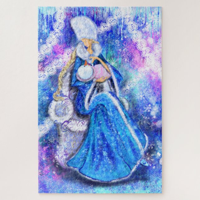 Quebra-cabeça Fada de inverno alimenta o bebê Snowman Fantasy Qu (Vertical)