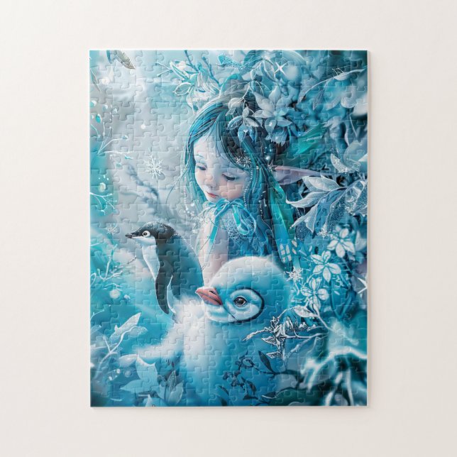 Quebra-cabeça Fada de Inverno com Companheiro Pinguim (Vertical)