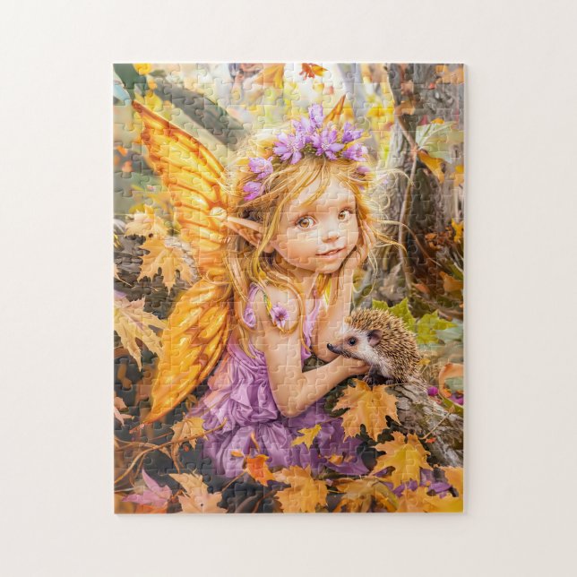 Quebra-cabeça Fada de outono com amigo de porco (Vertical)