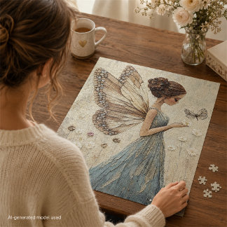 Quebra-cabeça Fada Elegante & Mosaico de Borboleta Fantasia em A